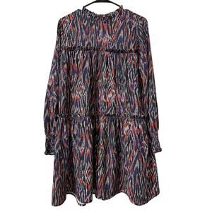 Molly Bracken Dress Size L‎ Multicolored Tiered Ruffle Long Sleeve Knee Length